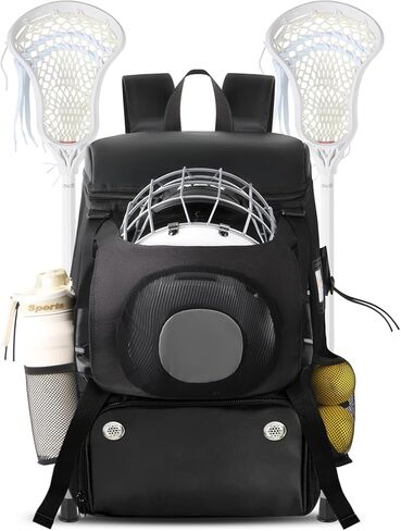 حقيبة لاكروس مع حامل خوذة وحجرة مربط جيدة التهوية، حاملان للعصا وفصل رطب/جاف، حقيبة ظهر لاكروس متينة مقاومة للماء، مقاس 20 × 14 × 9 بوصة هدية مثالية لاكروس للأولاد والبنات in Kuwait