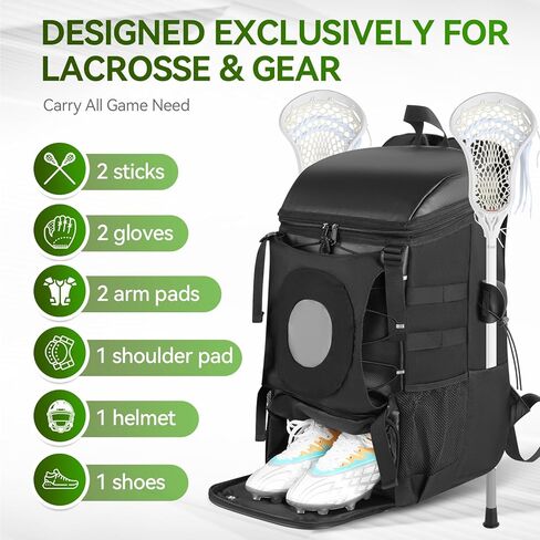 حقيبة لاكروس مع حامل خوذة وحجرة مربط جيدة التهوية، حاملان للعصا وفصل رطب/جاف، حقيبة ظهر لاكروس متينة مقاومة للماء، مقاس 20 × 14 × 9 بوصة هدية مثالية لاكروس للأولاد والبنات in Kuwait
