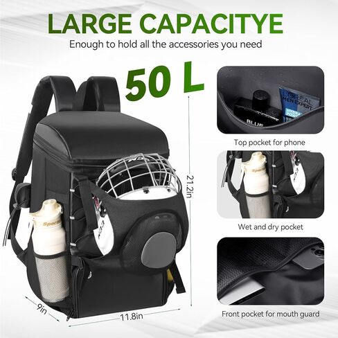 حقيبة لاكروس مع حامل خوذة وحجرة مربط جيدة التهوية، حاملان للعصا وفصل رطب/جاف، حقيبة ظهر لاكروس متينة مقاومة للماء، مقاس 20 × 14 × 9 بوصة هدية مثالية لاكروس للأولاد والبنات in Kuwait