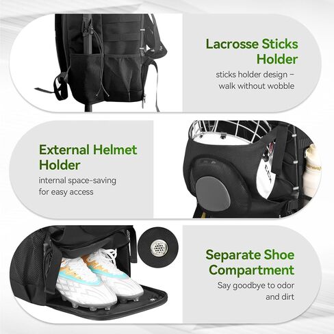 حقيبة لاكروس مع حامل خوذة وحجرة مربط جيدة التهوية، حاملان للعصا وفصل رطب/جاف، حقيبة ظهر لاكروس متينة مقاومة للماء، مقاس 20 × 14 × 9 بوصة هدية مثالية لاكروس للأولاد والبنات in Kuwait