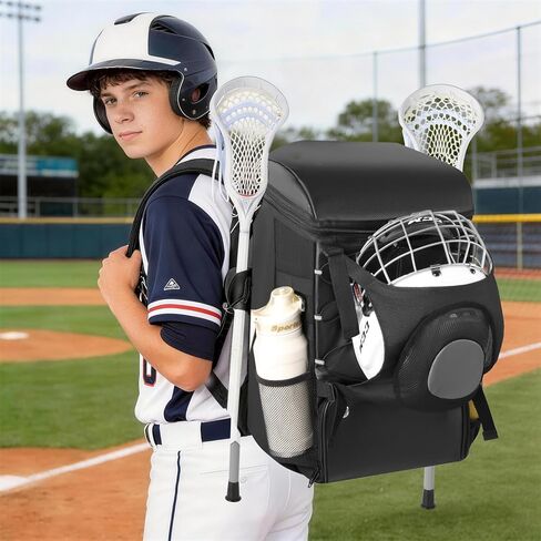 حقيبة لاكروس مع حامل خوذة وحجرة مربط جيدة التهوية، حاملان للعصا وفصل رطب/جاف، حقيبة ظهر لاكروس متينة مقاومة للماء، مقاس 20 × 14 × 9 بوصة هدية مثالية لاكروس للأولاد والبنات in Kuwait