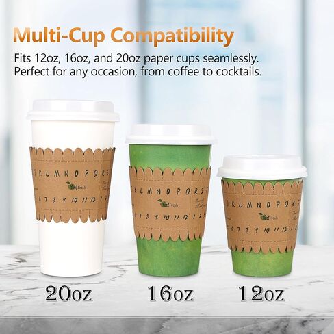 Yes!Fresh Eco-ID Sleeve - Unique Paper Cup Sleeves for Easy Cup Identification, Compatible with 12oz, 16oz, and 20oz Paper Cups, Reduces Waste for Parties, Gatherings, and Events (100 Pack) in Kuwait