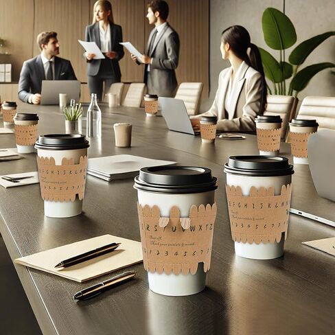 Yes!Fresh Eco-ID Sleeve - Unique Paper Cup Sleeves for Easy Cup Identification, Compatible with 12oz, 16oz, and 20oz Paper Cups, Reduces Waste for Parties, Gatherings, and Events (100 Pack) in Kuwait