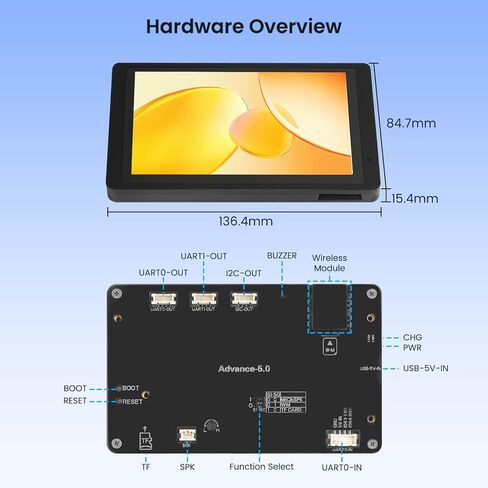 شاشة ELECROW ESP32 مقاس 800×480، شاشة لمس HMI متقدمة ESP32 IPS مقاس 5 بوصات مع حافظة أكريليك، تدعم تفاعل الكلام AI، معالج ثنائي النواة 32 بت LX7، حتى 240 ميجا هرتز، متوافق مع Arduino، ESP-IDF in Kuwait