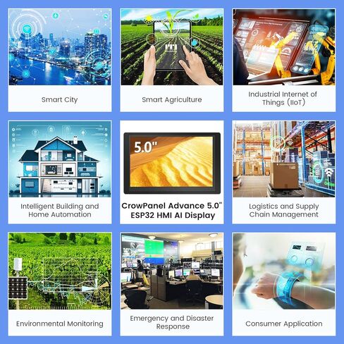 شاشة ELECROW ESP32 مقاس 800×480، شاشة لمس HMI متقدمة ESP32 IPS مقاس 5 بوصات مع حافظة أكريليك، تدعم تفاعل الكلام AI، معالج ثنائي النواة 32 بت LX7، حتى 240 ميجا هرتز، متوافق مع Arduino، ESP-IDF in Kuwait