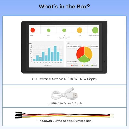شاشة ELECROW ESP32 مقاس 800×480، شاشة لمس HMI متقدمة ESP32 IPS مقاس 5 بوصات مع حافظة أكريليك، تدعم تفاعل الكلام AI، معالج ثنائي النواة 32 بت LX7، حتى 240 ميجا هرتز، متوافق مع Arduino، ESP-IDF in Kuwait