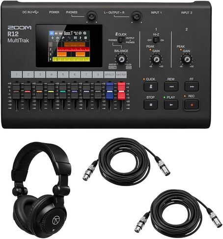 Zoom R12 MultiTrak Portable Digital Recorder and Control Surface, Bundle with TAPH100 Closed-Back Studio Monitor Headphones, 2x 25' Microphone Cable in Saudi Arabia
