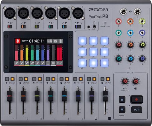 Zoom PodTrak P8 Podcast Recorder, 6 Microphone Inputs, 6 Headphone Outputs, Phone Input, Sound Pads, Onboard Editing, Record to SD card, USB Audio Interface, Battery Powered in Saudi Arabia