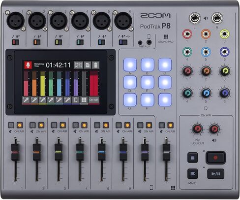 Zoom PodTrak P8 Podcast Recorder, 6 Microphone Inputs, 6 Headphone Outputs, Phone Input, Sound Pads, Onboard Editing, Record to SD card, USB Audio Interface, Battery Powered in Saudi Arabia
