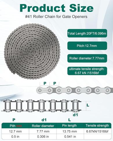#41 Roller Chain for Gate Openers 20 Feet Carbon Steel Chains, for Extension Sliding Automatic Gate Opener Garage Door Bike Go Kart Chain in Saudi Arabia