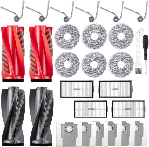 28 حزمة من الملحقات لروبوروك ساروس 10R / Qrevo CurvX/Qrevo Curv 2 Pro Vacuum Robot، استبدال 4 فرش رئيسية، 6 وسادات ممسحة، 6 أكياس غبار، 6 فرش جانبية، 4 فلتر، 1 فرشاة تنظيف، 1 مفك براغي in Kuwait