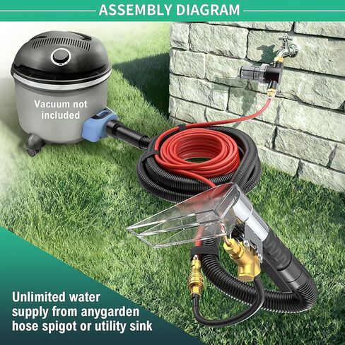 Shop Vac Extractor Kit، مجموعة أدوات شفط خرطوم المكنسة الكهربائية الرطبة، مع خط مائي بطول 50 قدمًا يحول مكنسة المتجر العالمية، إلى آلة تنظيف سجاد أوتوماتيكية احترافية، للمنزل والسيارة والمنسوجات in Kuwait