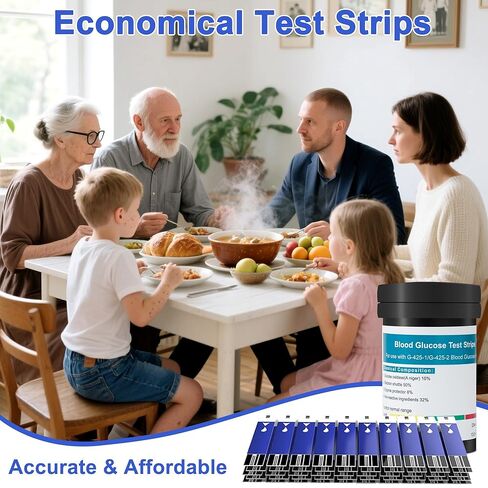 طقم مراقبة جلوكوز الدم، طقم اختبار سكر الدم مع 50 شريط اختبار سكر الدم، 50 مشرط 33 جرام غير مؤلم، 1 مقياس جلوكوز الدم، 1 جهاز وخز، دقة طبية، نتائج 5 ثوانٍ، بدون ترميز وإخراج تلقائي، مجموعة أدوات قياس السكر لاختبار مرض السكري للمنزل/ in Kuwait