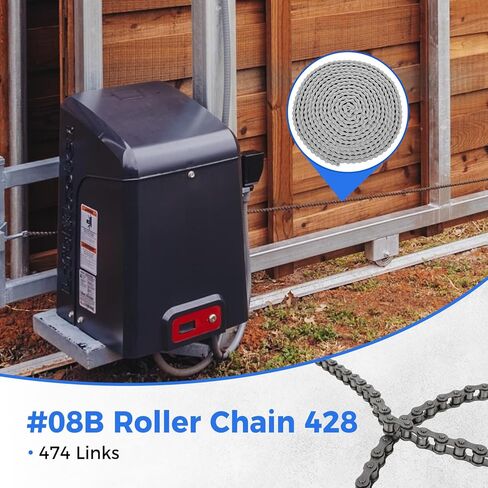 428 Roller Chain 20 Feet 478 Links, 08B Simplex Roller Chain for Chain Driven Sliding Gate Garage Openers, Extension 08B Metric Standard 428#, Includes Chain Breaker and 12 Connecting Links in Kuwait