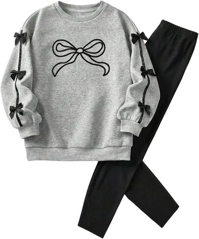 Verdusa Girl's 2 Piece Comfy Sets Bow Oversized Sweatshirt with Leggings Comfiest Airport Outfits in Saudi Arabia