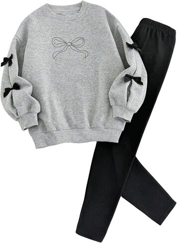 Verdusa Girl's 2 Piece Comfy Sets Bow Oversized Sweatshirt with Leggings Comfiest Airport Outfits in Saudi Arabia