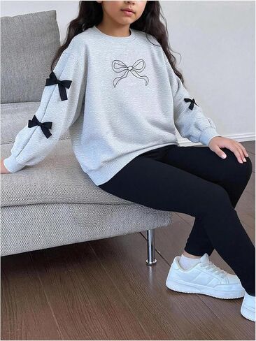 Verdusa Girl's 2 Piece Comfy Sets Bow Oversized Sweatshirt with Leggings Comfiest Airport Outfits in Saudi Arabia