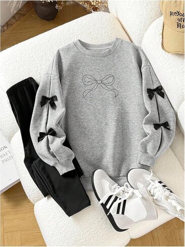 Verdusa Girl's 2 Piece Comfy Sets Bow Oversized Sweatshirt with Leggings Comfiest Airport Outfits in Saudi Arabia