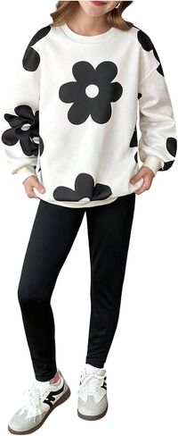Verdusa Girl's 2 Piece Comfy Sets Bow Oversized Sweatshirt with Leggings Comfiest Airport Outfits in Saudi Arabia
