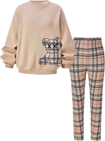 Verdusa Girl's 2 Piece Comfy Sets Bow Oversized Sweatshirt with Leggings Comfiest Airport Outfits in Saudi Arabia
