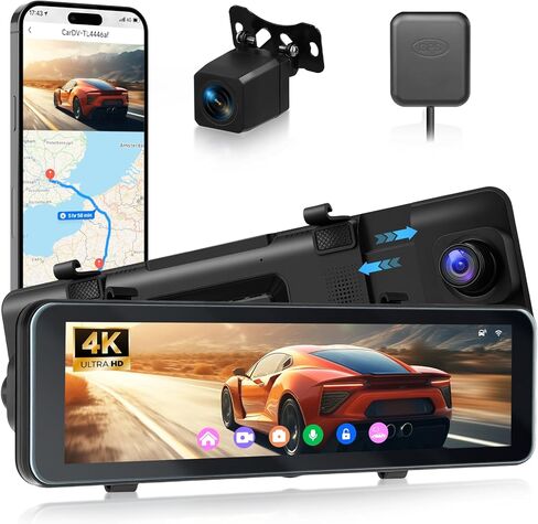 4K Mirror Dash Cam الأمامي والخلفي ، Hodozzy 11.26 بوصة IPS شاشة اللمس الكاميرا الخلفية المرآة ، مع مستشعر G ، شاشة للسيارات على مدار 24 ساعة ، رؤية ليلية ، مقاومة للماء+1080 بكسل كاميرا خلفية in Kuwait