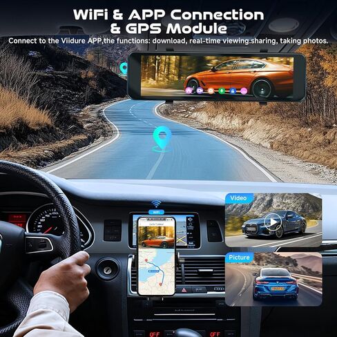 4K Mirror Dash Cam الأمامي والخلفي ، Hodozzy 11.26 بوصة IPS شاشة اللمس الكاميرا الخلفية المرآة ، مع مستشعر G ، شاشة للسيارات على مدار 24 ساعة ، رؤية ليلية ، مقاومة للماء+1080 بكسل كاميرا خلفية in Kuwait