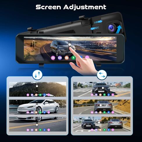 4K Mirror Dash Cam الأمامي والخلفي ، Hodozzy 11.26 بوصة IPS شاشة اللمس الكاميرا الخلفية المرآة ، مع مستشعر G ، شاشة للسيارات على مدار 24 ساعة ، رؤية ليلية ، مقاومة للماء+1080 بكسل كاميرا خلفية in Kuwait