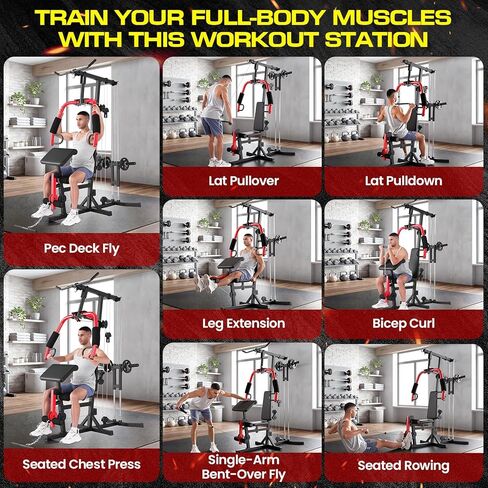 OPPSDECOR Home Gym Equipment, Multifunctional Workout Station with Pulley System, All in One Adjustable Exercise Equipment with LAT Pulldown & Chest Press & PEC Deck Fly & Leg Extension & Rowing in Saudi Arabia