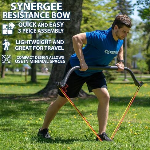 Synergee Resistance Bow. Portable Home Gym with Resistance Bands and Bar System. Collapsible Resistance Bar with Handles. Full Body Workouts for Home, Travel or Outdoors. in Saudi Arabia