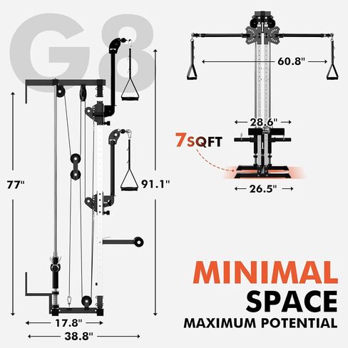 GMWD Cable Machine Home Gym, Wall Mounted Cable Machine with Dual Swivel Arms and 22 Adjustable Positions, All-in-One Cable Crossover Machine for Home Gym, Black in Kuwait