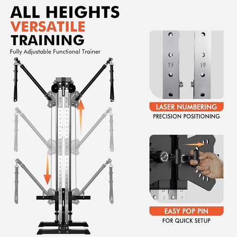 GMWD Cable Machine Home Gym, Wall Mounted Cable Machine with Dual Swivel Arms and 22 Adjustable Positions, All-in-One Cable Crossover Machine for Home Gym, Black in Kuwait