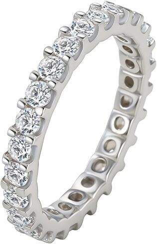 3mm Eternity Band for Women 925 Sterling Silver Wedding Thin Band Shiny Full Simulated Diamond Round CZ Cubic Zirconia Stackable Statement Engagement Promise Anniversary Ring Size 7 in Kuwait