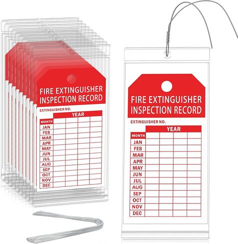 50 Fire Extinguisher Inspection Tag Plastic Cover 3.4 x 7.3 Inch Service Record Tags Fire Extinguisher Tamper Seal with Fire Tags and Iron Wire Resealable Waterproof for Indoor and Outdoor (50) in Kuwait