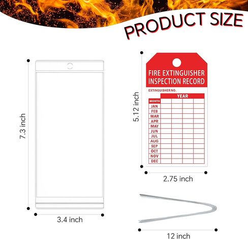 50 Fire Extinguisher Inspection Tag Plastic Cover 3.4 x 7.3 Inch Service Record Tags Fire Extinguisher Tamper Seal with Fire Tags and Iron Wire Resealable Waterproof for Indoor and Outdoor (50) in Kuwait