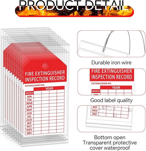 50 Fire Extinguisher Inspection Tag Plastic Cover 3.4 x 7.3 Inch Service Record Tags Fire Extinguisher Tamper Seal with Fire Tags and Iron Wire Resealable Waterproof for Indoor and Outdoor (50) in Kuwait