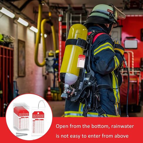 50 Fire Extinguisher Inspection Tag Plastic Cover 3.4 x 7.3 Inch Service Record Tags Fire Extinguisher Tamper Seal with Fire Tags and Iron Wire Resealable Waterproof for Indoor and Outdoor (50) in Saudi Arabia