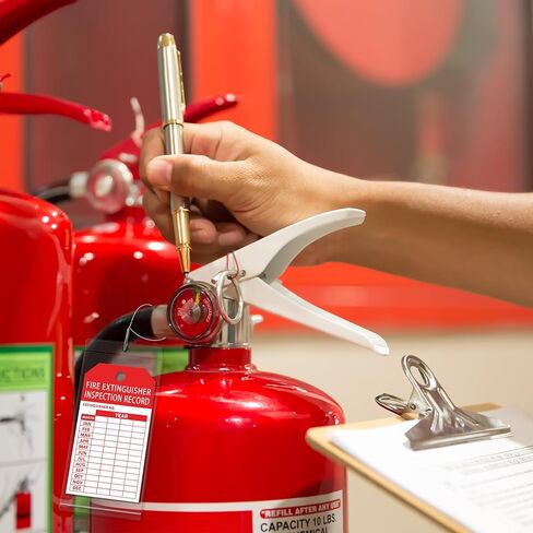 50 Fire Extinguisher Inspection Tag Plastic Cover 3.4 x 7.3 Inch Service Record Tags Fire Extinguisher Tamper Seal with Fire Tags and Iron Wire Resealable Waterproof for Indoor and Outdoor (50) in Kuwait