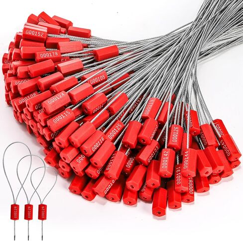 Coloch 200 Pcs Steel Security Cable Seal, 11.8 Inch Numbered Security Tags Tamper-proof Steel Container Wire Seal Pull Tight Self-locking Shipping Padlocks for Container, Trailer, Truck, Cargo, Red in Saudi Arabia