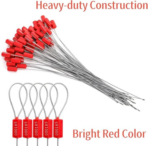 Coloch 200 Pcs Steel Security Cable Seal, 11.8 Inch Numbered Security Tags Tamper-proof Steel Container Wire Seal Pull Tight Self-locking Shipping Padlocks for Container, Trailer, Truck, Cargo, Red in Saudi Arabia