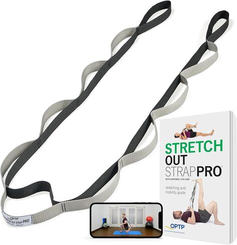 OPTP Stretch Out Strap Pro with Stretching Exercise Book, 11 Loop Stretching Strap for Yoga and Pilates, Physical Therapy Strap for Leg and Knee Recovery. Made in the USA in Saudi Arabia