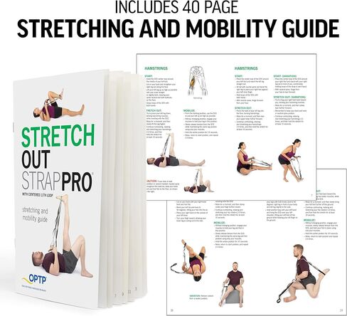 OPTP Stretch Out Strap Pro with Stretching Exercise Book, 11 Loop Stretching Strap for Yoga and Pilates, Physical Therapy Strap for Leg and Knee Recovery. Made in the USA in Saudi Arabia
