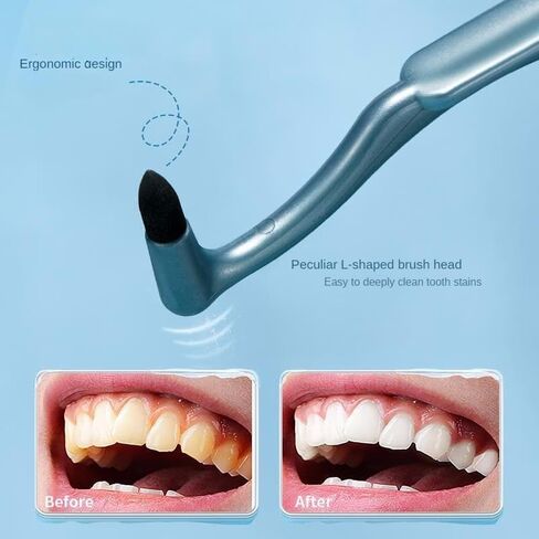 Plaque-Removing Manual Tooth Stain Cleaning Brush with L-Shaped Ergonomic Head - Portable Dental Care Tool for Deep Cleaning, Blue in Saudi Arabia