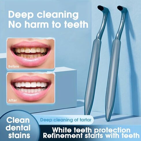 Plaque-Removing Manual Tooth Stain Cleaning Brush with L-Shaped Ergonomic Head - Portable Dental Care Tool for Deep Cleaning, Blue in Saudi Arabia