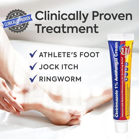 Antifungal Cream Clotrimazole 1%: Treatment for Ringworm, Jock Itch, Athlete’s Foot & Skin Fungal Infections – Relieves Itching, Burning, Cracking & Redness – Natural Botanicals Enhanced (30g) in Kuwait