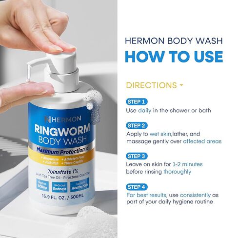غسول الجسم لعلاج السعفة المضاد للفطريات - غسول مضاد للبكتيريا مع 1% تولنافتات وزيت شجرة الشاي للقوباء الحلقية وحكة اللعب والتينيا وحب الشباب في الظهر ورائحة القدم على الظهر والصدر والفخذ والقدمين للرجال والنساء 500 مل in Kuwait