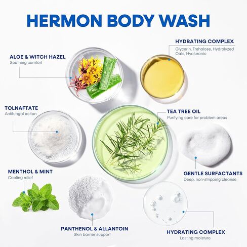 غسول الجسم لعلاج السعفة المضاد للفطريات - غسول مضاد للبكتيريا مع 1% تولنافتات وزيت شجرة الشاي للقوباء الحلقية وحكة اللعب والتينيا وحب الشباب في الظهر ورائحة القدم على الظهر والصدر والفخذ والقدمين للرجال والنساء 500 مل in Kuwait