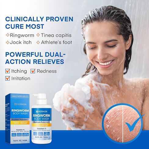 غسول الجسم لعلاج السعفة المضاد للفطريات - غسول مضاد للبكتيريا مع 1% تولنافتات وزيت شجرة الشاي للقوباء الحلقية وحكة اللعب والتينيا وحب الشباب في الظهر ورائحة القدم على الظهر والصدر والفخذ والقدمين للرجال والنساء 500 مل in Kuwait