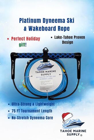 Platinum Dyneema Ski and Wakeboard Rope - 75ft Adjustable Tow Rope - Ultra-Slim Low-Stretch Professional Boat Rope - 15" EVA Floating Handle - Designed & Tested on Lake Tahoe in Saudi Arabia