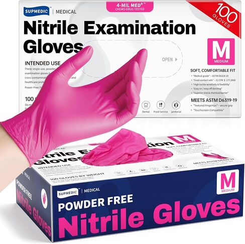 Nitrile Exam Gloves, 4 Mil 100 Pcs Powder-Free Latex-Free Cooking Food-Safe Disposable Medical Gloves, Rose Orchid in Kuwait