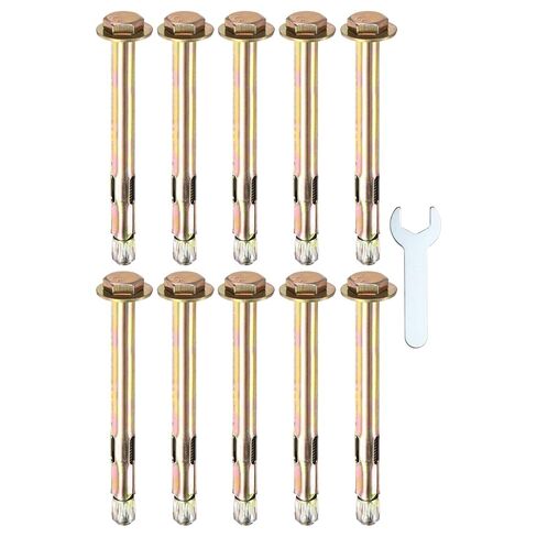 10-Pack Hex Expansion Bolt, M8x100mm Colored Galvanized Iron-Carbon Steel External Hex Expansion Bolts W/ 14mm Wrench, Anti-Corrosion Metal Bolt for Concrete/Dry Brick/Block Walls in Saudi Arabia